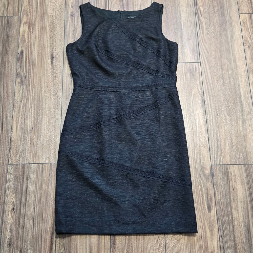 David Meister Black Charcoal Gray Textured Sheath Dress Business Casual Size 12